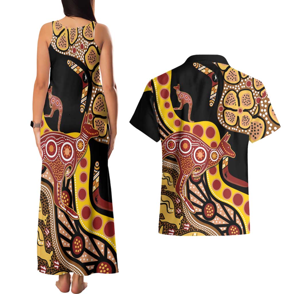 Kangaroo Australia Couples Matching Tank Maxi Dress and Hawaiian Shirt Aussie Aboriginal Dot Art