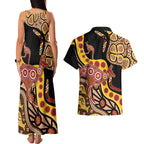 Kangaroo Australia Couples Matching Tank Maxi Dress and Hawaiian Shirt Aussie Aboriginal Dot Art