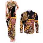 Kangaroo Australia Couples Matching Tank Maxi Dress and Long Sleeve Button Shirt Aussie Aboriginal Dot Art