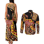 Kangaroo Australia Couples Matching Tank Maxi Dress and Long Sleeve Button Shirt Aussie Aboriginal Dot Art