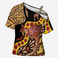 Kangaroo Australia Cross Shoulder Shirt Aussie Aboriginal Dot Art