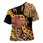 Kangaroo Australia Cross Shoulder Shirt Aussie Aboriginal Dot Art