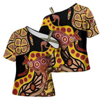 Kangaroo Australia Cross Shoulder Shirt Aussie Aboriginal Dot Art