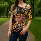 Kangaroo Australia Cross Shoulder Shirt Aussie Aboriginal Dot Art
