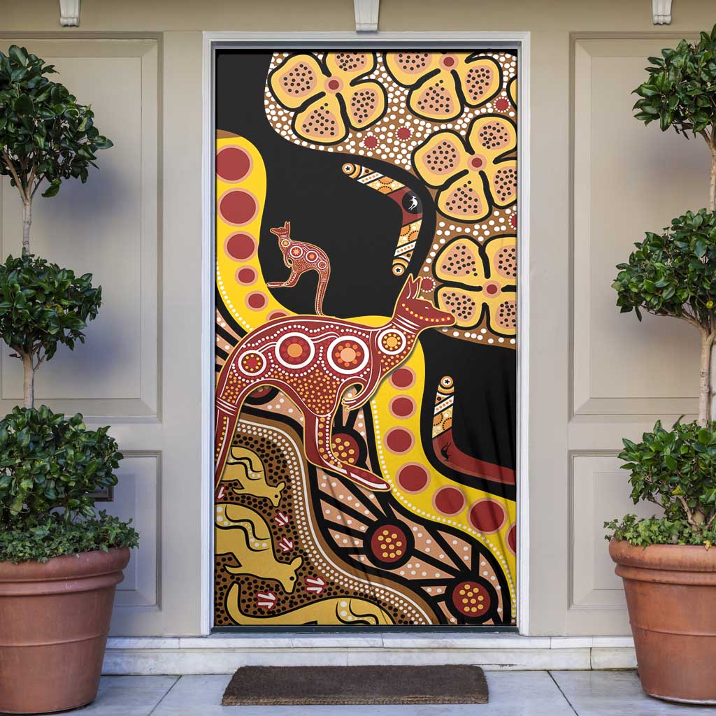 Kangaroo Australia Door Cover Aussie Aboriginal Dot Art