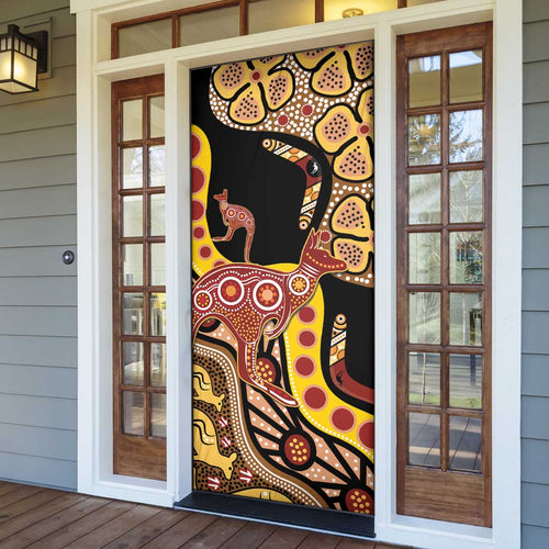 Kangaroo Australia Door Cover Aussie Aboriginal Dot Art