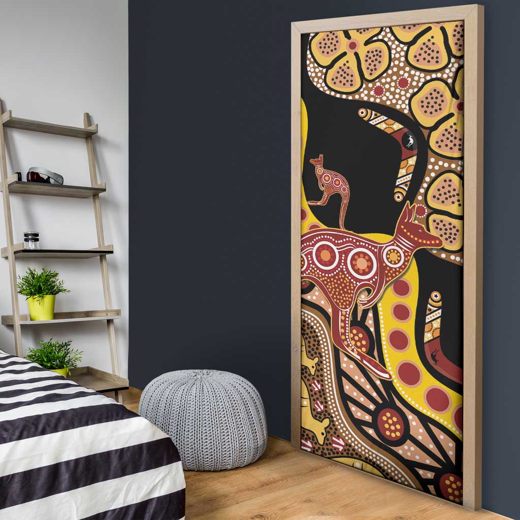 Kangaroo Australia Door Cover Aussie Aboriginal Dot Art