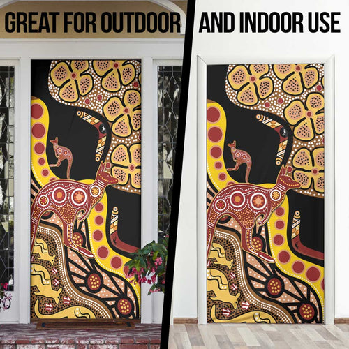 Kangaroo Australia Door Cover Aussie Aboriginal Dot Art