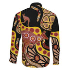 Kangaroo Australia Family Matching Long Sleeve Bodycon Dress and Hawaiian Shirt Aussie Aboriginal Dot Art