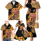 Kangaroo Australia Family Matching Mermaid Dress and Hawaiian Shirt Aussie Aboriginal Dot Art