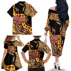 Kangaroo Australia Family Matching Off The Shoulder Long Sleeve Dress and Hawaiian Shirt Aussie Aboriginal Dot Art