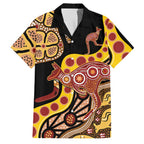 Kangaroo Australia Family Matching Off The Shoulder Long Sleeve Dress and Hawaiian Shirt Aussie Aboriginal Dot Art