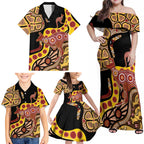 Kangaroo Australia Family Matching Off Shoulder Maxi Dress and Hawaiian Shirt Aussie Aboriginal Dot Art