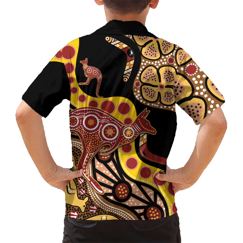 Kangaroo Australia Family Matching Off Shoulder Maxi Dress and Hawaiian Shirt Aussie Aboriginal Dot Art