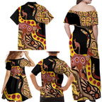 Kangaroo Australia Family Matching Off Shoulder Maxi Dress and Hawaiian Shirt Aussie Aboriginal Dot Art