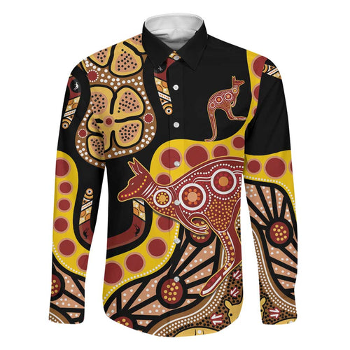 Kangaroo Australia Family Matching Off Shoulder Maxi Dress and Hawaiian Shirt Aussie Aboriginal Dot Art