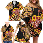 Kangaroo Australia Family Matching Off Shoulder Short Dress and Hawaiian Shirt Aussie Aboriginal Dot Art