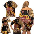 Kangaroo Australia Family Matching Off Shoulder Short Dress and Hawaiian Shirt Aussie Aboriginal Dot Art
