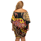 Kangaroo Australia Family Matching Off Shoulder Short Dress and Hawaiian Shirt Aussie Aboriginal Dot Art