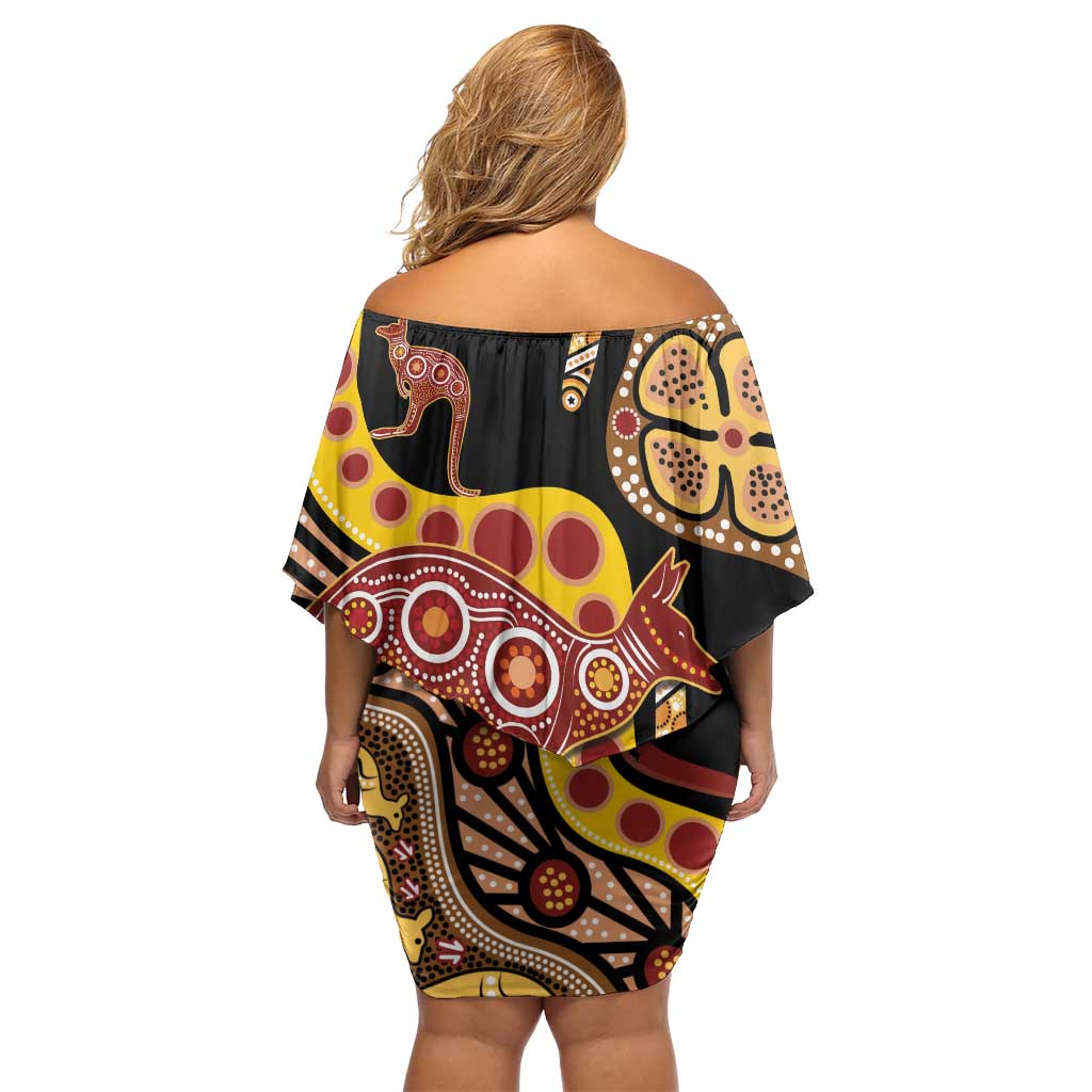 Kangaroo Australia Family Matching Off Shoulder Short Dress and Hawaiian Shirt Aussie Aboriginal Dot Art