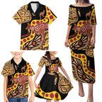 Kangaroo Australia Family Matching Puletasi and Hawaiian Shirt Aussie Aboriginal Dot Art