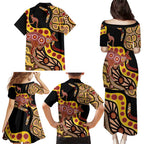 Kangaroo Australia Family Matching Puletasi and Hawaiian Shirt Aussie Aboriginal Dot Art