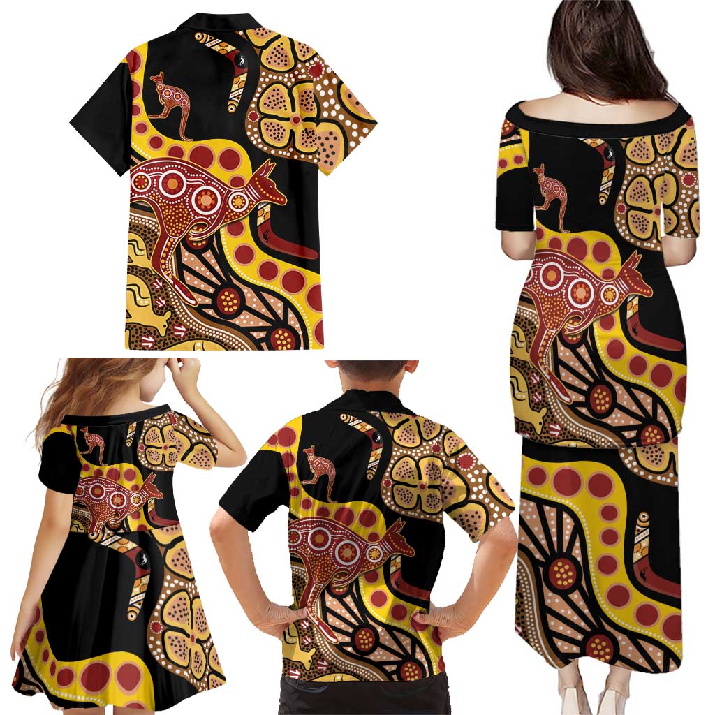 Kangaroo Australia Family Matching Puletasi and Hawaiian Shirt Aussie Aboriginal Dot Art