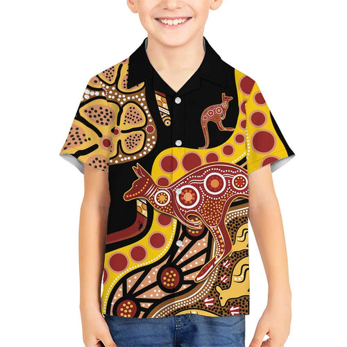 Kangaroo Australia Family Matching Puletasi and Hawaiian Shirt Aussie Aboriginal Dot Art