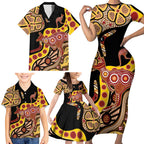 Kangaroo Australia Family Matching Short Sleeve Bodycon Dress and Hawaiian Shirt Aussie Aboriginal Dot Art
