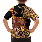 Kangaroo Australia Family Matching Short Sleeve Bodycon Dress and Hawaiian Shirt Aussie Aboriginal Dot Art