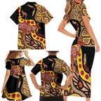 Kangaroo Australia Family Matching Short Sleeve Bodycon Dress and Hawaiian Shirt Aussie Aboriginal Dot Art