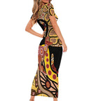 Kangaroo Australia Family Matching Short Sleeve Bodycon Dress and Hawaiian Shirt Aussie Aboriginal Dot Art