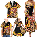 Kangaroo Australia Family Matching Summer Maxi Dress and Hawaiian Shirt Aussie Aboriginal Dot Art