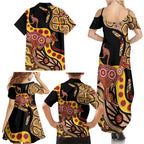Kangaroo Australia Family Matching Summer Maxi Dress and Hawaiian Shirt Aussie Aboriginal Dot Art
