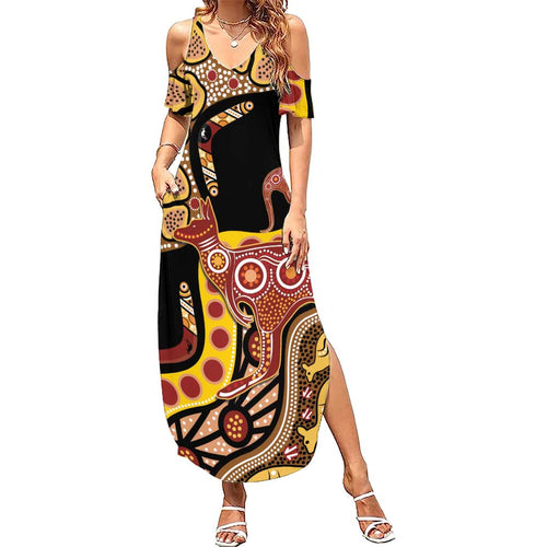 Kangaroo Australia Family Matching Summer Maxi Dress and Hawaiian Shirt Aussie Aboriginal Dot Art