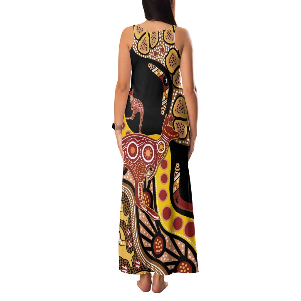 Kangaroo Australia Family Matching Tank Maxi Dress and Hawaiian Shirt Aussie Aboriginal Dot Art