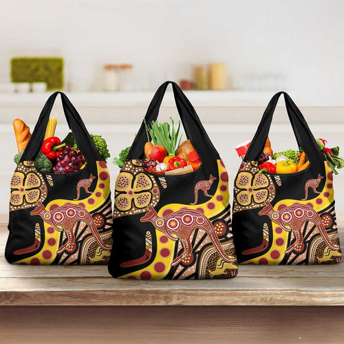 Kangaroo Australia Grocery Bag Aussie Aboriginal Dot Art
