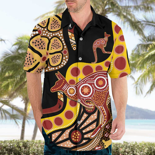 Kangaroo Australia Hawaiian Shirt Aussie Aboriginal Dot Art