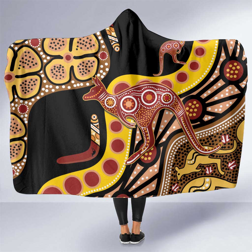 Kangaroo Australia Hooded Blanket Aussie Aboriginal Dot Art