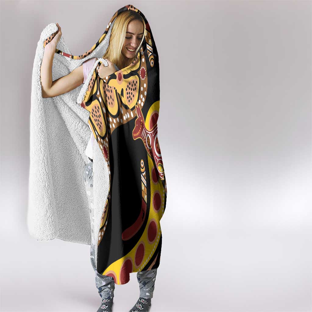 Kangaroo Australia Hooded Blanket Aussie Aboriginal Dot Art