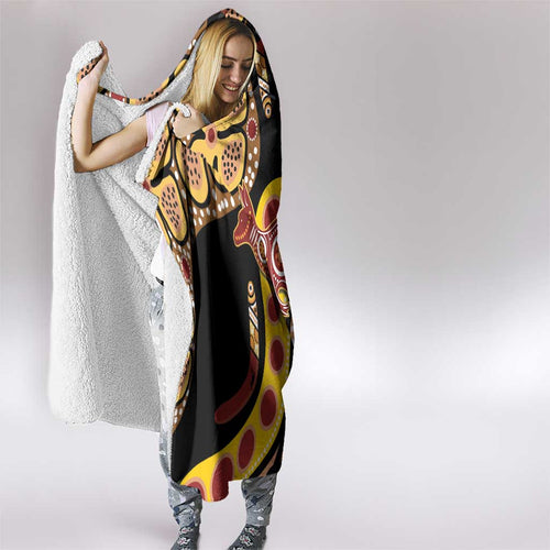 Kangaroo Australia Hooded Blanket Aussie Aboriginal Dot Art