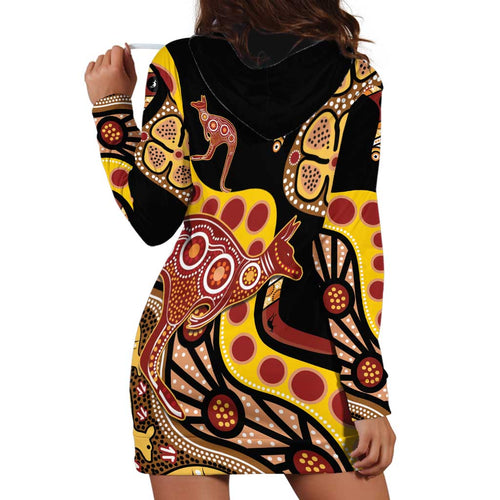 Kangaroo Australia Hoodie Dress Aussie Aboriginal Dot Art