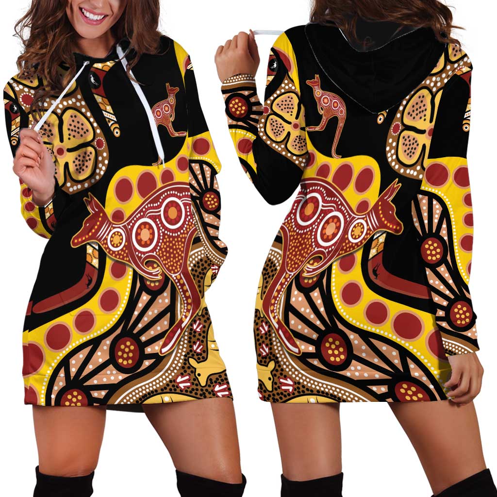 Kangaroo Australia Hoodie Dress Aussie Aboriginal Dot Art