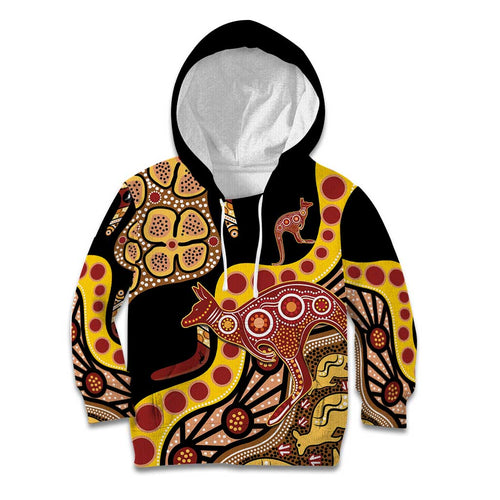 Kangaroo Australia Kid Hoodie Aussie Aboriginal Dot Art