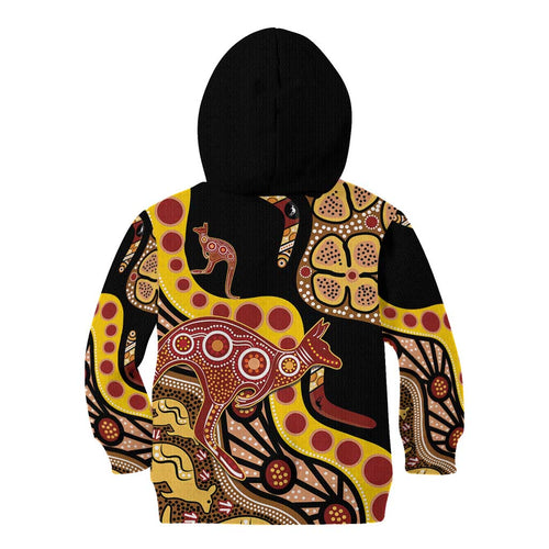 Kangaroo Australia Kid Hoodie Aussie Aboriginal Dot Art