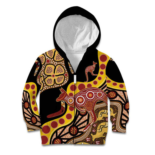 Kangaroo Australia Kid Hoodie Aussie Aboriginal Dot Art
