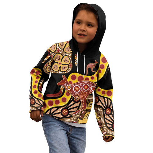 Kangaroo Australia Kid Hoodie Aussie Aboriginal Dot Art