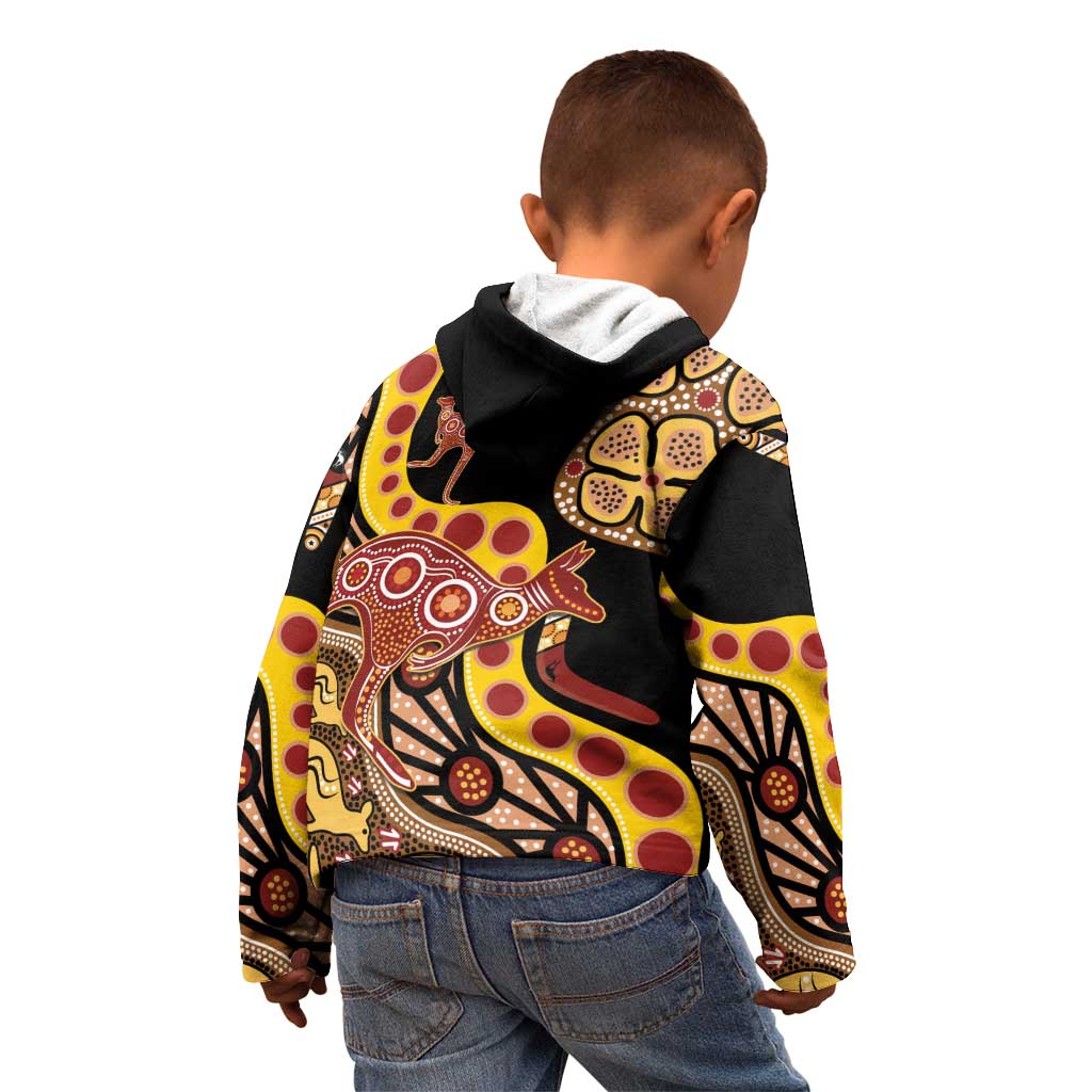 Kangaroo Australia Kid Hoodie Aussie Aboriginal Dot Art