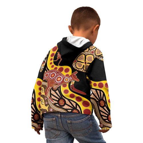 Kangaroo Australia Kid Hoodie Aussie Aboriginal Dot Art
