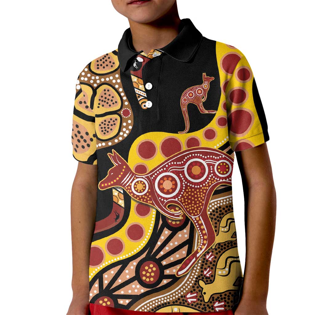 Kangaroo Australia Kid Polo Shirt Aussie Aboriginal Dot Art